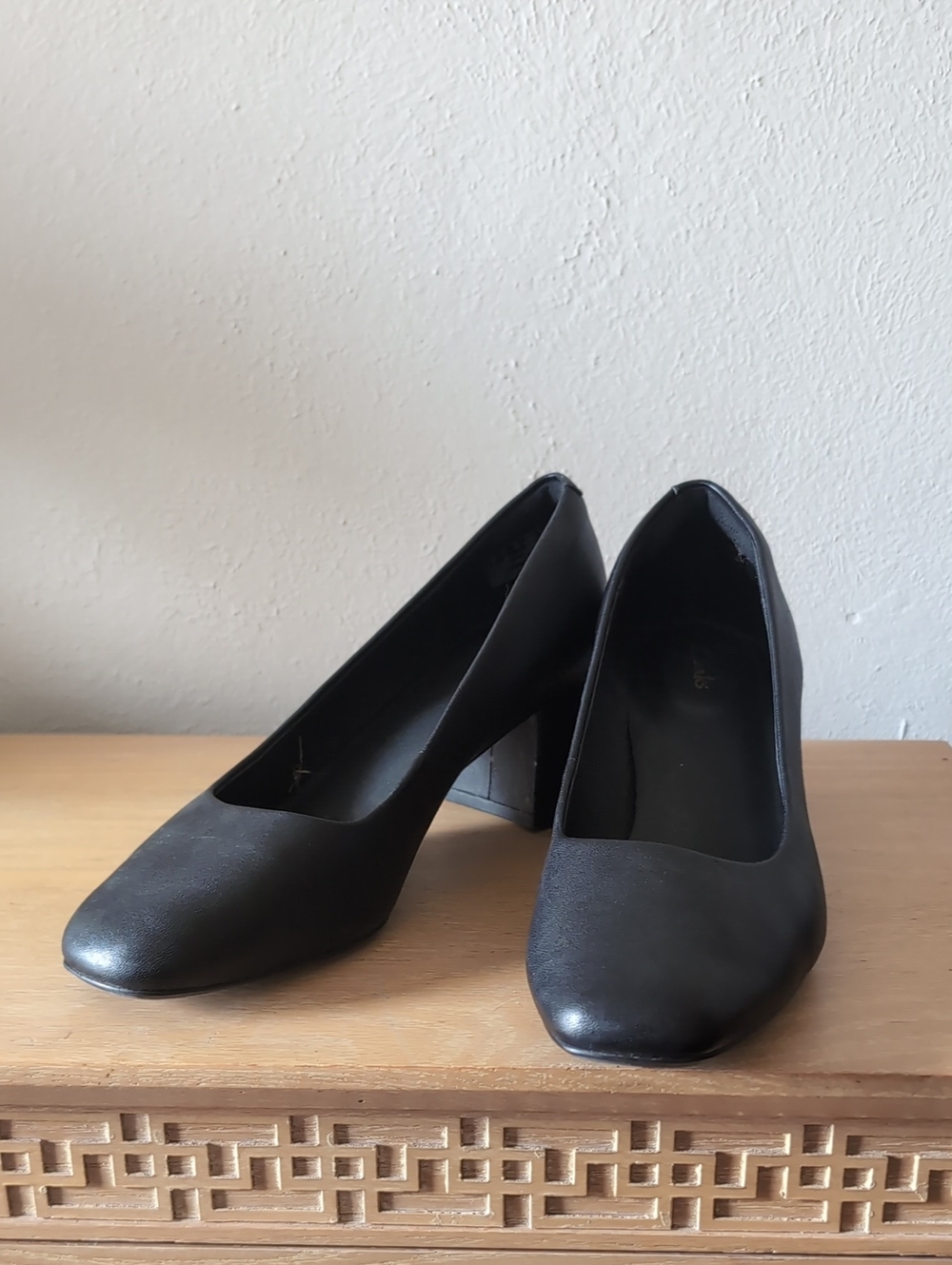 Clarks Black Leather Block Heel Pumps